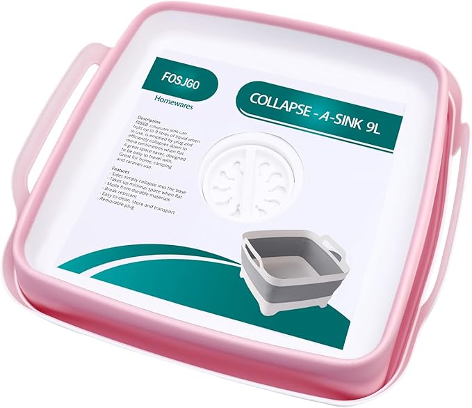 2.4 Gal(9L) Collapsible Dish Basin with Drain Plug,Space Saving Multiuse Foldable Sink Tub,Dishpan,Kitchen Sink for Camping,Plastic Tub,Vegetable Washing,RV…