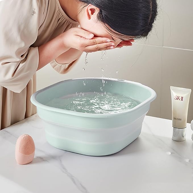 Collapsible Wash Basin Set of 3, Foldable Large Medium Small Wash Basins, Portable Plastic Basins for Laundry, Bottles, Travel, Camping (Green)