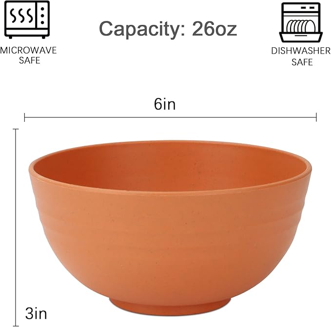 Homienly Wheat Straw Cereal Bowl Set, Wheat Straw Bowls Set - 8 PCS, Unbreakable Lightweight Bowl for Kitchen, Camping, Microwave and Dishwasher Safe Bowls, Soup Bowl (Orange, 26 OZ)
