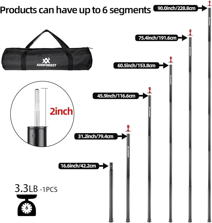 Tent Poles for Tarp, AVOFOREST Camping Tent Tarps Poles Adjustable Camping Accessories 90in Heavy Duty Poles Thicker Tent Pole with a Diameter of 0.98in for Backpacking Hiking Awning