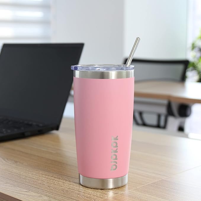 BJPKPK 20 oz Stainless Steel Insulated Tumbler Cups Coffee Mug With Lid And Straw,White