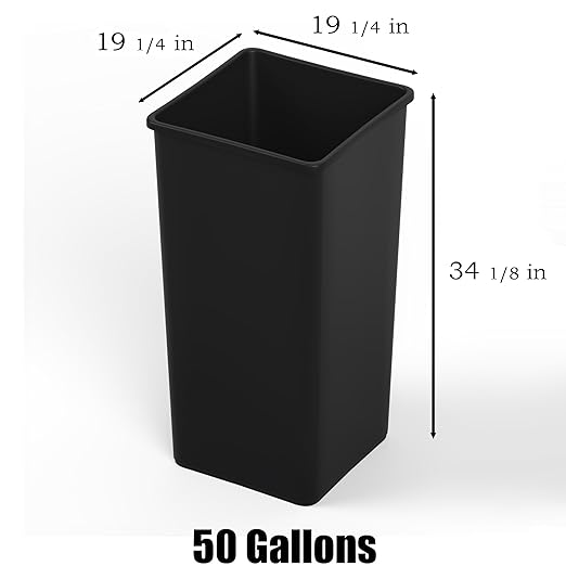50 Gallon Black Square Commercial Trash Garbage Can | Outdoor Office Restaurant School Kitchen