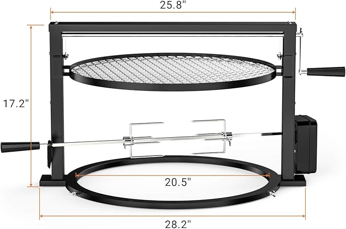 only fire Santa-maria Style Grill Rotisserie System Adjustable Cooking Grate Attachment for Weber 22 inch Kettle Grills - Global Patent