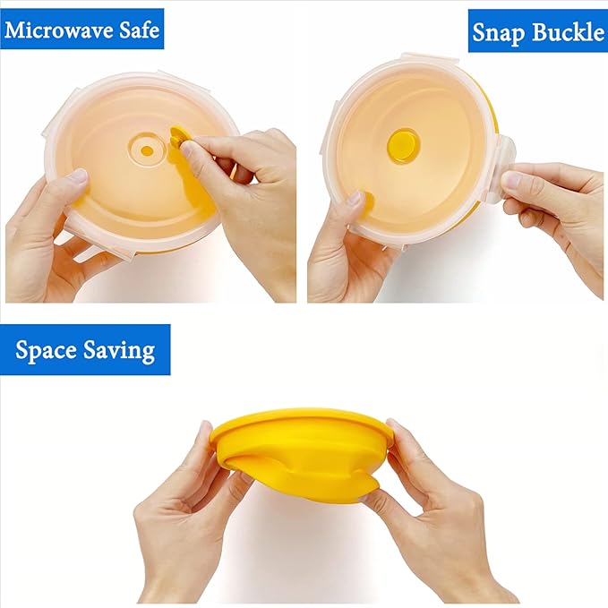 1200ml Large Collapsible Bowl With Lid, Camping Bowl with Foldable Spoon, Silicone Bento Box For Meal Prep & Food Storage, Microwave Safe, Orange