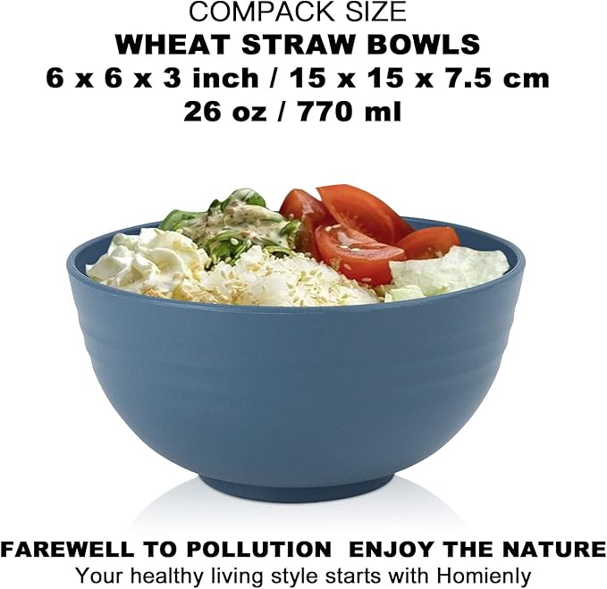 Homienly Wheat Starw Cereal Bowls, Unbreakable Bowl Set 6 PCS, Microwave and Dishwasher Safe Bowls, Alternative to Plastic Bowl Reusable, Bowl Set for Kitchen, Picnic, Camping, Party (26 OZ, Colorful)