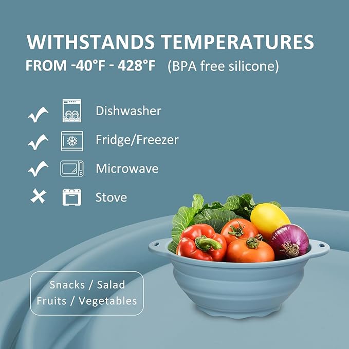 Collapsible Camping Bowl 88oz Collapsible Silicone Salad Bowl Large Silicone Bowl for Outdoor Hiking Travel Storage and Mixing(Light Blue)