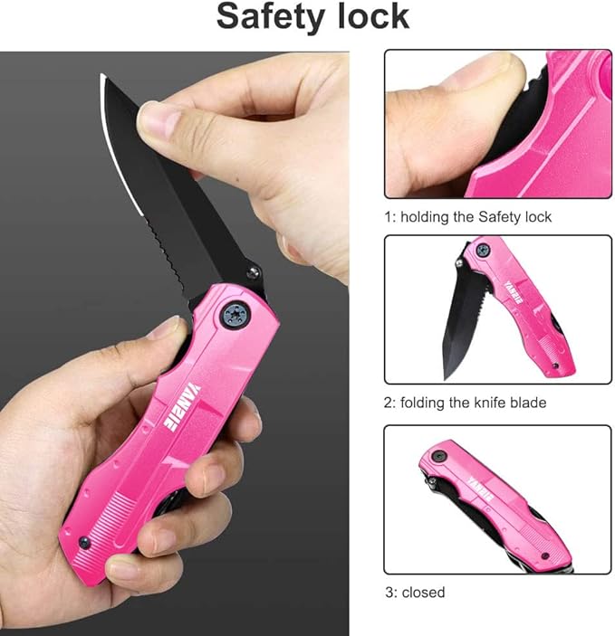 Multitool Pocket Knife with Switch Blades, Can Opener, Wire Cutter, Plier Screwdrivers, Fishing Knife for Camping Hunting, Chrismas/Birthday Gifts for Men/Dad/Kids (Pink)
