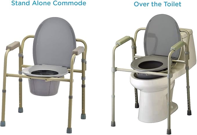 HEALTHLINE Bedside Commode for Seniors - Folding Commode Chair for Toilet with Arms - 3 in 1 Commode Chair Over Toilet Seat with Lid, Splash Guard & Arms