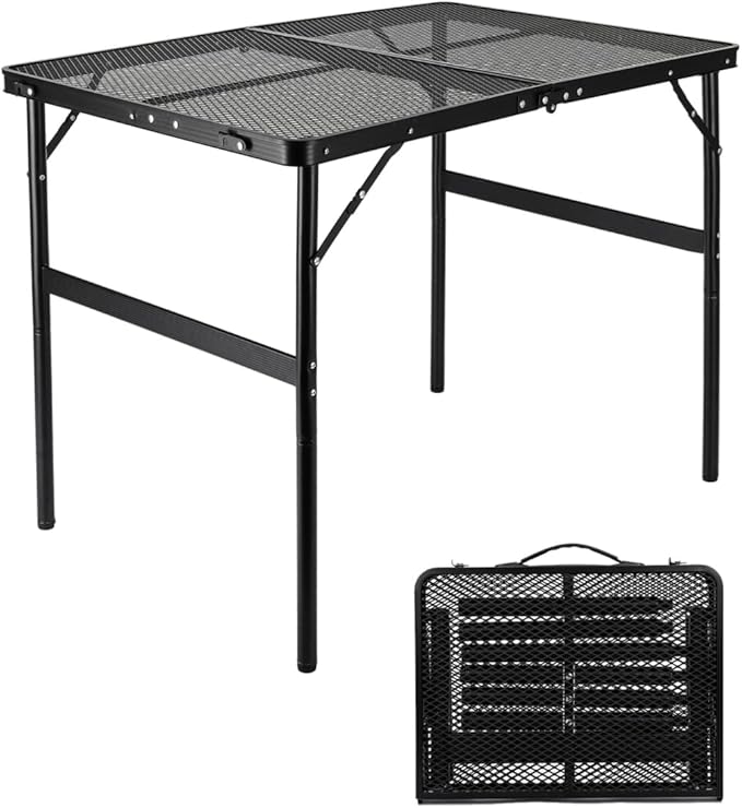 Camping Table 3FT Grill Table Foldable Folding Picnic Portable Stand Mesh 2 Height Adjustable Outdoor Card BBQ RV Black 35.5×23.6 ×26 inch