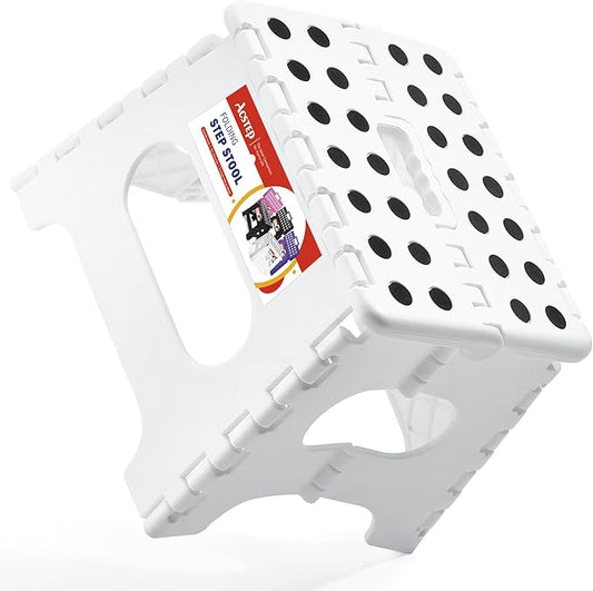 ACSTEP 7.5 Inch Folding Step Stool Foldable Stool Height Kids Step Stool, 176 lb Capacity Plastic Collapsible Stool, White Small Stepping Stools, Foot Stools Suitable for Kitchen
