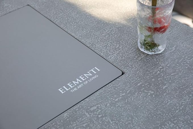 Elementi+ | Bundle Riviera Gas Fire Pit Cast Concrete 60" Rectangular Fire Table, Outdoor Fire Pit Electronic Ignition | Canvas Cover, Fire Glass and Burner Lid Included | Light Gray | Natural Gas