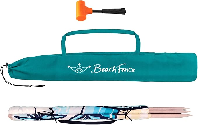 Premium 20 ft Beach Windscreen, Privacy Screen, Wind Blocker Free Rubber Mallet and Carry Bag Included (Beach Scape)