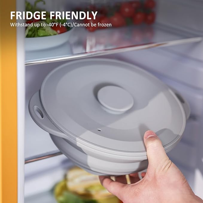 Collapsible Bowl Set 64 oz Collapsible Salad Bowl Collapsible Bowl with Lid Silicone Foldable Bowl Camping Bowl Set (Grey), Large, Gray