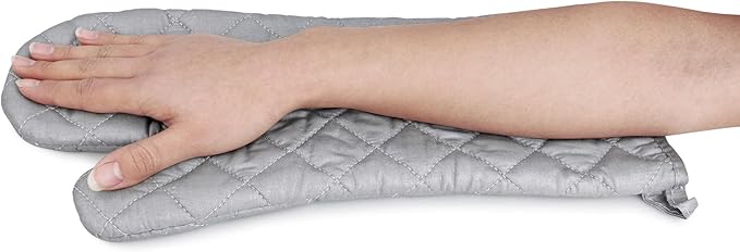 17 Inch Extra Long Heat Resistant Oven Gloves New Cotton Oven Mitts Kitchen Gloves High Temperature Cooking Tool BBQ Gloves (17" Silver)