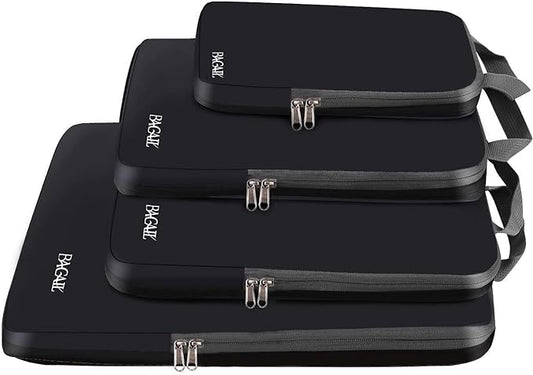 BAGAIL 4 Set/6 Set/8 Set Compression Packing Cubes Travel Accessories Expandable Packing Organizers (Cloth Pattern, 4-Black)