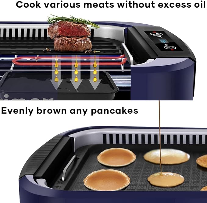 Electric Indoor Grill Griddle, CUSIMAX Smokeless Grill, Portable Korean BBQ with Turbo Smoke Extractor Technology, Non-stick Removable Plate & Griddle Plates