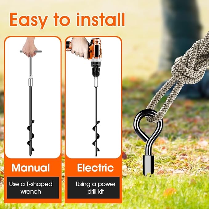 Ground Anchors Screw in, Heavy Duty Tent Stakes Trampoline Anchors 4Pack, Ground Anchors for Camping Tent, Canopies, Carports, Canopy, Sheds, Swing Sets,14in Ground Anchors for High Winds