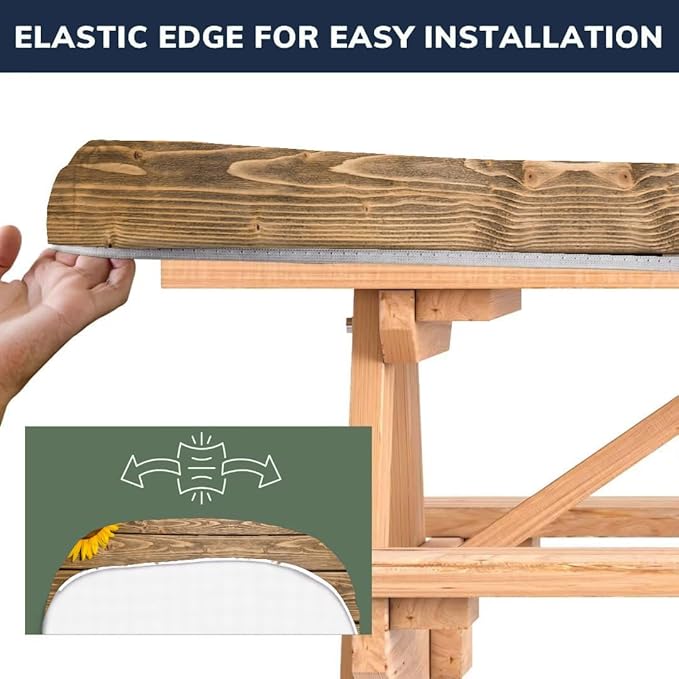 CAPSCEOLL Picnic Table Cover with Bench Covers 8Ft Waterproof Camping Tablecloth All-Weather Outdoor Table Protector with Drawstring Bag for Camping Essentials, 96X30In, Wooden Sunflowers