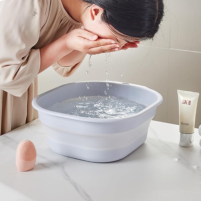 Collapsible Wash Basin Set of 3, Foldable Large Medium Small Wash Basins, Portable Plastic Basins for Laundry, Bottles, Travel, Camping (Blue Gray)