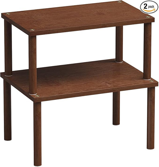 Cabinet Organizer Shelf(Set of 2),Kitchen Counter Shelves,Bamboo Spice Rack Countertop and Cabinet,Stackable Expandable,Medium(Brown)