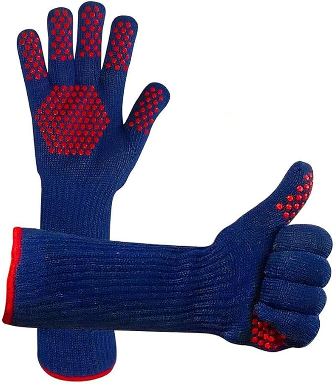 MIG4U BBQ Grill Gloves,Oven Gloves Extreme 500 degrees Heat Resistant grilling gloves with Food Grade Non-Slip Silicone Dots for Cooking, Grilling, Baking, Smoker, Barbecue, Kitchen(15" Blue)