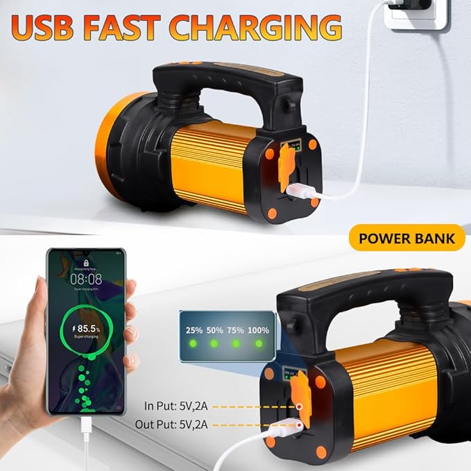 1800LM Rechargeable Spotlight 13600mAh Spotlight Flashlight 80H Long Lasting IP67 Waterproof 3 Modes Spot Light for Outdoor Camping Home Emergency