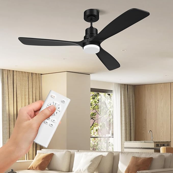 Obabala 52IN Ceiling Fan with Light and Remote Control Indoor Outdoor Ceiling Fan with 3 Blades Wood Reversible Function for Patio, Porch, Bedroom, Living Room (Black)