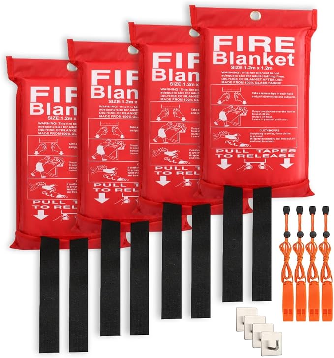 ELDAR 4-Pack Fire Blanket - X-Large Fiberglass Fireblanket for Kitchen, Home Emergency