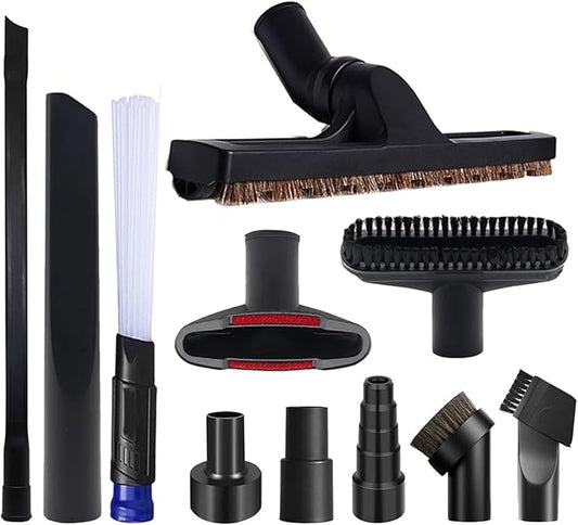 11 PCS Universal 1 1/4 Inch Vacuum Attachments Kit for Shop Vac Accessories with Vacuum Brush Attachments, Flexible Crevice Tool, Hose Adapters for 2 1/2" to 1 1/4" and 1 7/8" to 1" Hoses