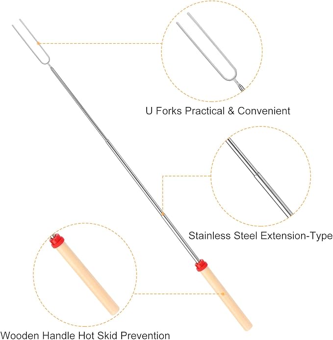 Marshmallow Roasting Sticks, Telescoping Smores Sticks for Open Fire Pit, 32 Inch Long Marshmallow Toasting Barbecue Forks S’mores Skewers for Campfire Camping Hotdog Hot Dog Bonfire Grill, 5 Pack