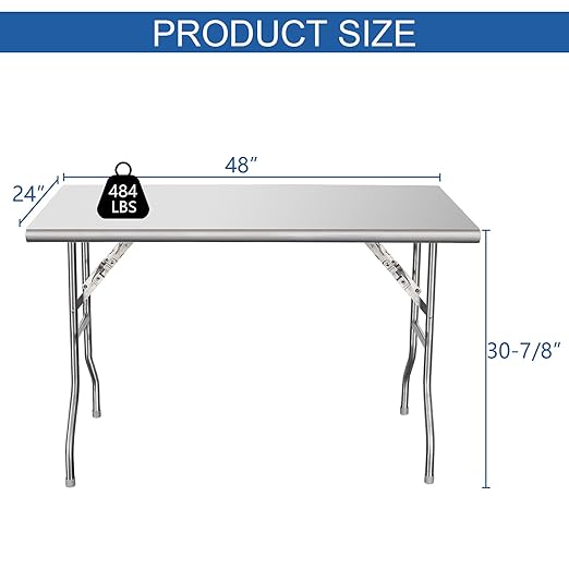 HARDURA Folding Stainless Steel Table 24X48 Inches with Legs NSF Commercial Portable Folding Prep Table for Restaurant Kitchen Home and Hotel