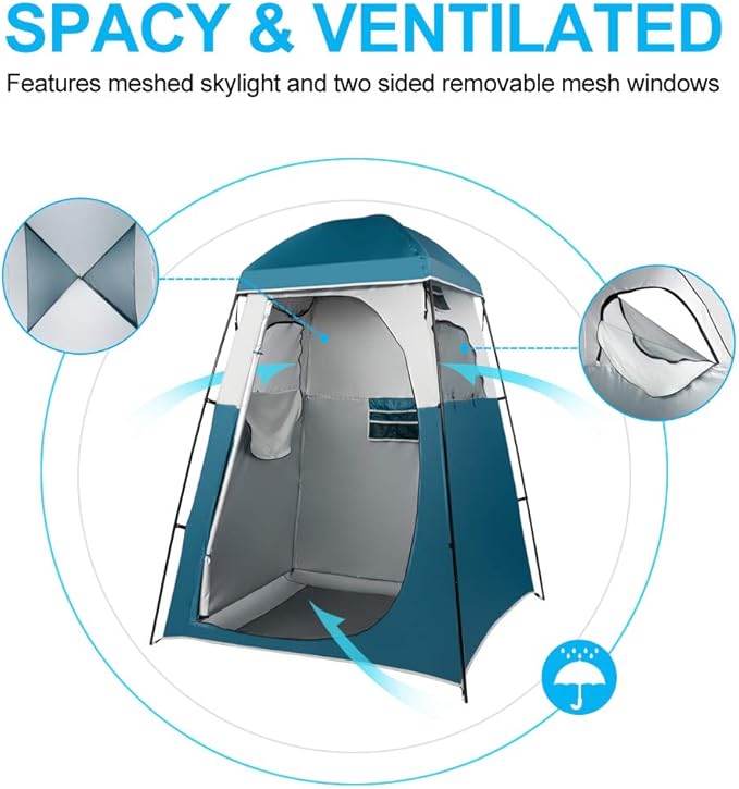 VINGLI 6.7FT Shower Tent, Changing Room Tent for Portable Toilet, with Mesh Floor and Carrying Bag, Lightweight & Sturdy, Perfecr for Camping, Boat, Dressing Outdoor or Indoor