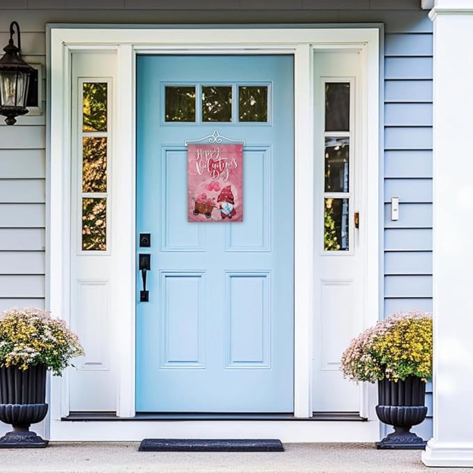 Garden Flag Wall Hanger (White) & Valentine's Day Gnome 12x18" Garden Flag Full Kit - All Season Decor