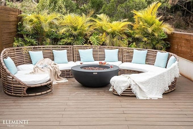 Elementi Lunar Bowl Cast Concrete Fire Table, Outdoor Fire Pit Fire Table Patio Furniture, Dark Gray (Natural Gas)