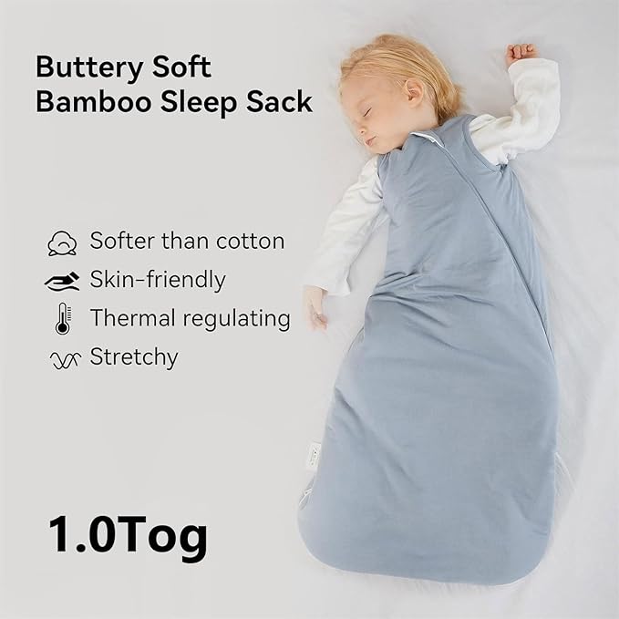 BubblePanda Rayon Made from Bamboo Sleep Sack 0-6 Months 1.0 Tog Soft Toddler Sleeping Sack 3-6 Months for Infant Newborn Babies 2-Way Zipper Baby Wearable Blanket 0-3 Months