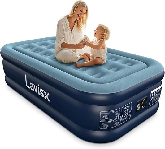 Twin Air Mattress with Built in Pump 18" Blow Up Mattress Raised Air Bed, 3 Mins Quick Self Inflatable with Storage Bag for Guest and Home