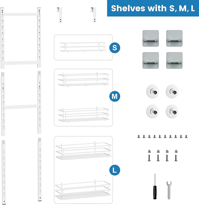 Adjustable 5-Tier Over the Door Pantry Organizer, Spice Rack, Narrow Hanging Shelf for Kitchen Storage and Organization (White)