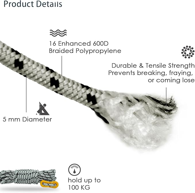 GEERTOP 6 Pack 5 mm Guy Lines Ultralight Tent Cords with Aluminum Adjuster Tensioner Outdoor Camping Guylines Ropes for Tent Tarp, Canopy Shelter, Climbing, Hiking Backpacking Survival Gear