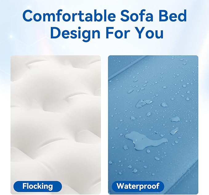Full Size Air Mattress for Inflatable-Portable Blow Up Mattress Sofa Bed with Flocked top-Double Air Couch for Tent Camping(Lake Blue)