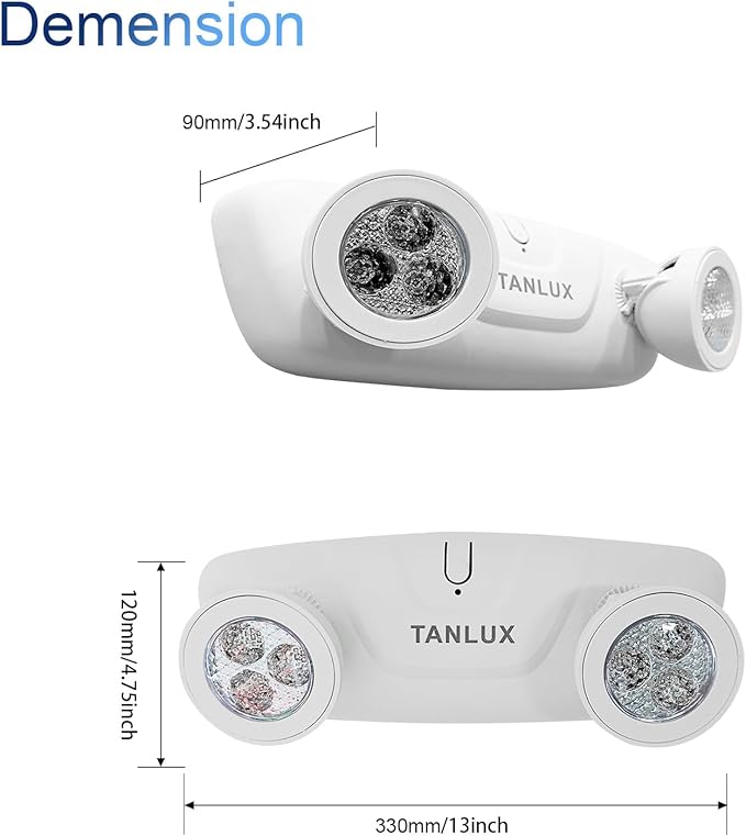 TANLUX LED Emergency Lights with Battery Backup, Two Head Adjustable Commercial Lights, UL Listed, AC 120/277V, Hardwired for Business - 1 Pack(White)