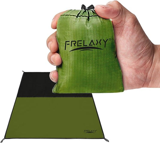 Frelaxy Pocket Picnic Blanket, Waterproof Sandproof Beach Mat, Compact Camping Tarp for Festivals, Hiking, Travel, Outdoor Recreation (Army Green, 28'' x 47'')