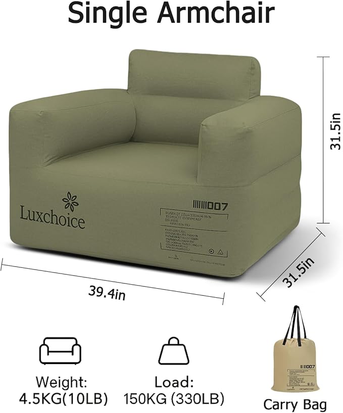 Inflatable Couch with Built-in Pump Durable Blow Up Sofa Chair Portable Camping Couch Waterproof Inflatable Furniture for Outdoor Beach Home Festivals Backyard Party