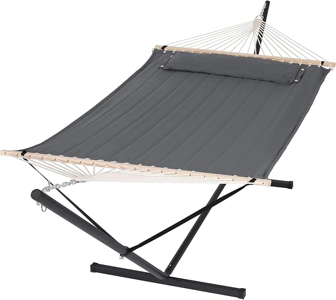 SUNCREAT 2 Person Hammock with Stand, Heavy Duty Portable Hammocks, 475 lbs Capacity, Dark Grey