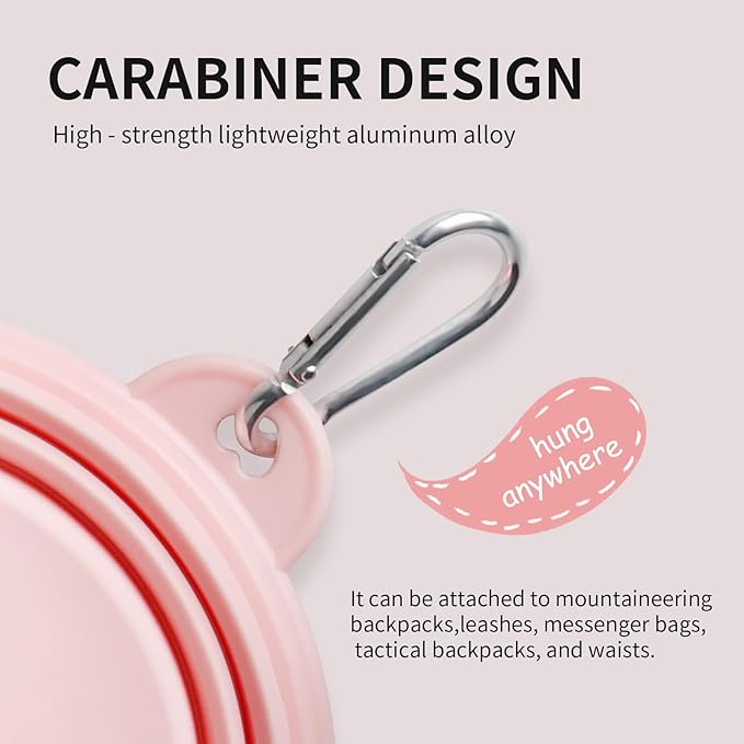 Collapsible Dog Bowls 2-Pack, Portable Travel Dog Bowl with Carabiner, Food-Grade Silicone Pet Bowl for Hiking, Walking (Macaron Pink and Violet)