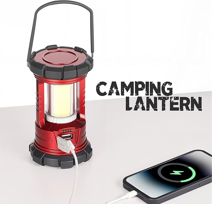 Rechargeable Camping Lanterns, 1500LM Camping Light with Phone Charger Compact Flashlights Torch, Portable Waterproof Hurricane Lanterns for Emergency, Outdoor, Power Outage