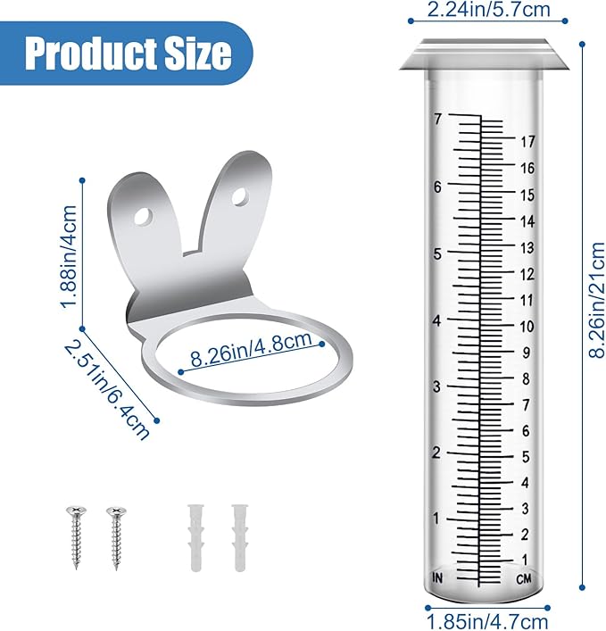 Accurate Rain Gauge Outdoor,7" Rain Gauges Outdoors Best Rated with Stainless Steel Rack Holder, Thickened Plastic Large Precise rain Measure Guage for Yard Fence Garden Farm Lawn