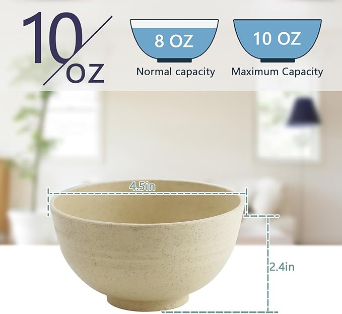 Homienly 10 OZ Dessert Bowls Wheat Straw Small Bowls Reusable Kids Bowl Mini Bowl for Ice Cream, Side Dishes, Fruit, Snack, Portion Control Unbreakable Lightweight Bowl Set, Microwave Safe (Beige)