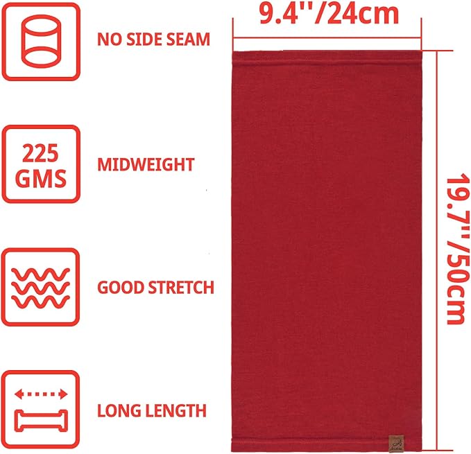 ACUSHLA 100% Merino Wool Neck Gaiter Ski Face Mask Scarf Neck Warmer for Men & Women All Weather