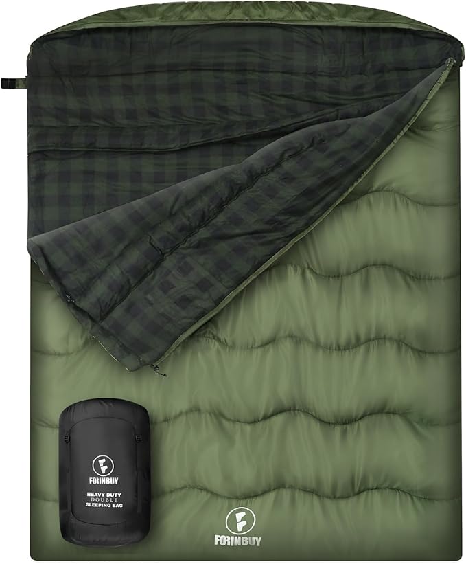 0 Degree Flannel Double Sleeping Bag for Adults, Couples or Family - Winter Queen Size Waterproof & Warm 2-Person Sleeping Bag for Cold Weather Camping, RV Travel