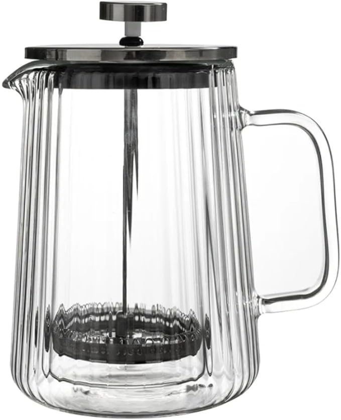 French Press Coffee Maker – 650ml (22oz) | Double-Wall Borosilicate Glass - Makes 4–5 Cups (1Cup = 4oz or 118ml) | Ribbed Manual Brewer with Stainless Steel Mesh Filter for Coffee & Tea